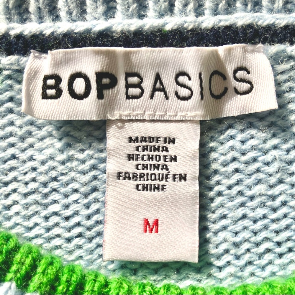 EUC Shopbop BOP BASICS Cotton Chevron Vintage Varsity Sweater Size M Blue/Green - Picture 3 of 12